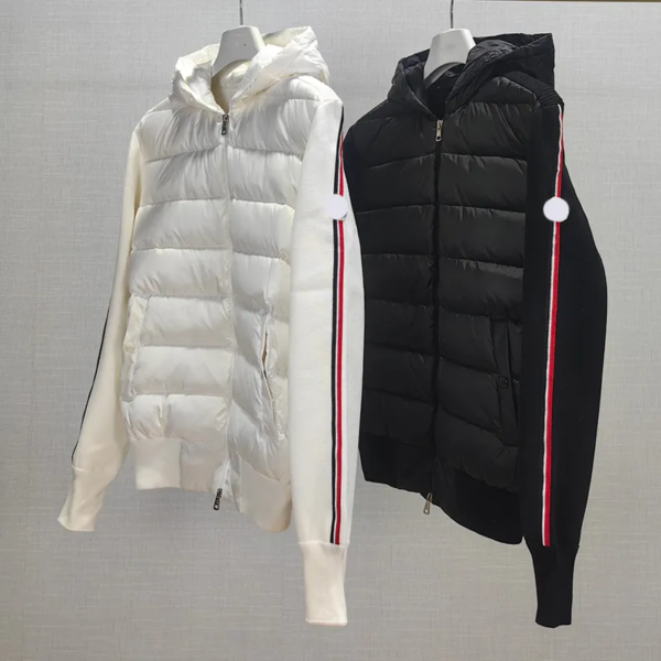 Unisex Winter Puffer Jacket: Embroidered Hooded Down Coat with Knitted Sleeves - Image 4